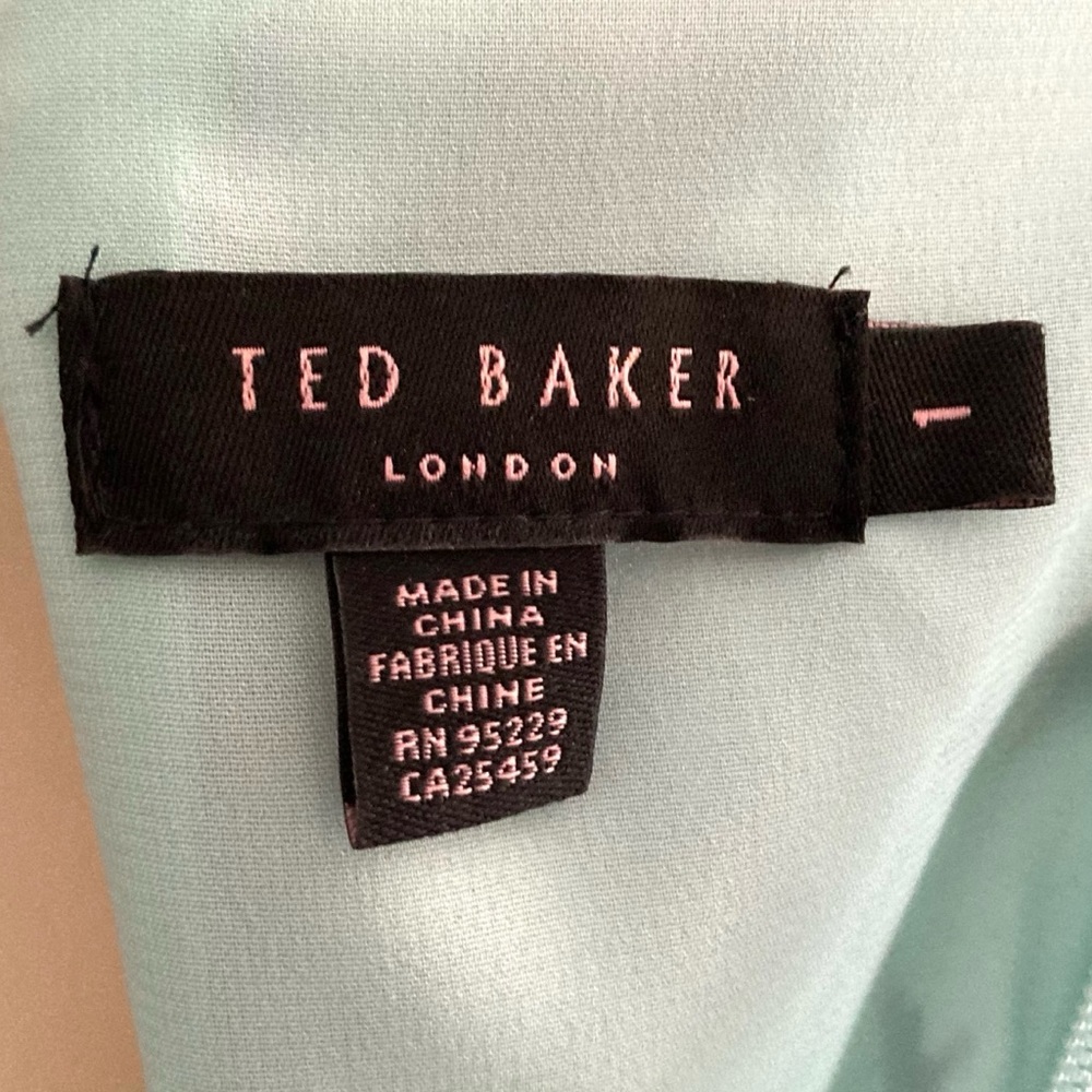 Ted Baker Dragonfly Print CARII Satin Dress Empire Waist Aqua/Light Blue - Picture 2 of 12